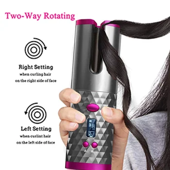 Belaidžiu Automatinė Hair Curler geležies USB Įkrovimo Garbanoti Geležies Garbanos, Bangos LCD Ekranas Keramikos Garbanotas Sukasi Curler styler