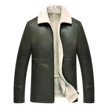 Aukštos kokybės vyriški žieminiai nauji Slim kailio vienas odinė striukė šilta, plius kašmyras vientisos spalvos atvartas trumpas avikailio Vyrų kailis M-4XL