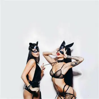 Moterų Mergina Cosplay Seksualus Katės PVC Nelaisvėje Kaukė Šalies Kostiumų Suaugusiems Erotiniai Reguliuojamas Dizainas Žaisti Specialus Kačių Ausys Kaukės