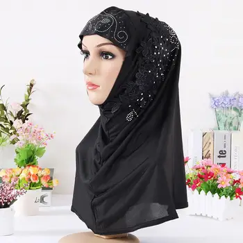 2020 Mados Moterų Musulmonų Skarelė Kietas Medvilnės Gėlių Diamond Islamo Hijab Šalikas Skaros ir Apsiaustas Nešioti Hijabs