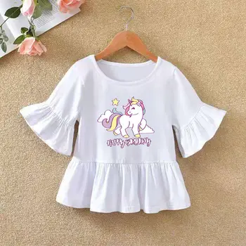 VIDMID naujagimį, Mergaitėms trumpomis Rankovėmis T-shirt medvilnės Animacinių filmų marškinėliai Kūdikių Mergaičių Viršūnės T-shirt vasaros Vaikų vienaragis Drabužių P72