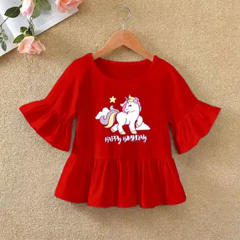 VIDMID naujagimį, Mergaitėms trumpomis Rankovėmis T-shirt medvilnės Animacinių filmų marškinėliai Kūdikių Mergaičių Viršūnės T-shirt vasaros Vaikų vienaragis Drabužių P72