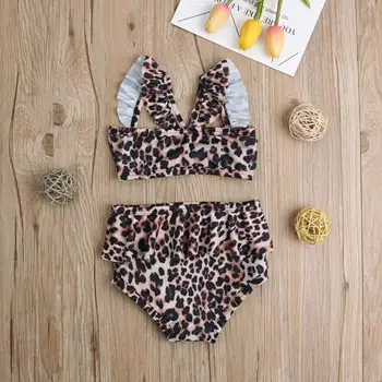 Bamblys Kūdikių Mergaičių Leopard Gėlių Maudymosi Kostiumėliai, Maudymosi Kostiumą, Bikini Nustatyti Maudymosi Kostiumėlį