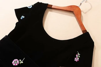MIUXIMAO 2020 m. Rudenį Suknelė trumpomis Rankovėmis Aksomo siuvinėjimo Vintage Black Atsitiktinis Ilga Suknelė Moterims