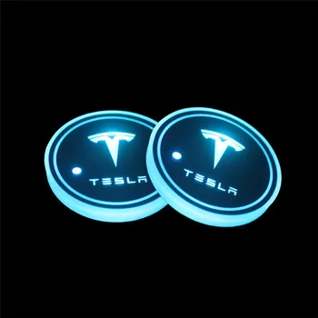 2X LED Automobilio Puodelio Laikiklį, Tesla Modelis 3 Modelis S Modelis X USB Įkrovimo Motina Fluorescentinė Taurės Trinkelėmis Akrilo Interjero Atmosferą Lempos