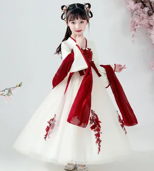 Vaikai, Viršuje + Sijonas Hanfu Rytų Kinijos Retro Stiliaus Hanfu Cosplay Vaikai Tango Kostiumas Princesė Tradicinės Kinų Mergina Suknelė