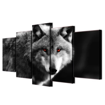 HD Atspausdinta 5 gabalo drobės meno raudonų akių vilkas sienų tapybos drobė meno įrėmintas meno kūrinys Nemokamas pristatymas/ny-4208