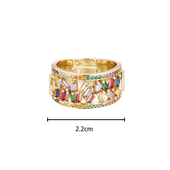 Aukštos kokybės Moterų aukso cz atidaryti žiedas reguliuojamas vaivorykštės žiedas, Vestuviniai žiedai, Įvairiaspalvis kristalų vario žiedas moterims