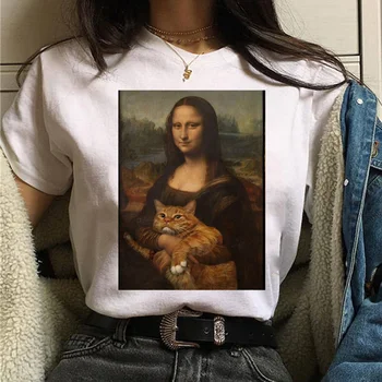Katinas Van Gogas t-shirt moterų menas spausdinti aliejaus tapybai gražus, mielas, juokingas t-shirt 90-ųjų animacinių filmų ulzzang atsitiktinis top marškinėliai moterims