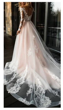 Elegantiškas Nėrinių Vestuvių Suknelė, Vestidos de novia 2021 Paprasta Linija Nuotakos Suknelė su V-Kaklo, Romantiškas, Seksualus Grindų Ilgis Vestuvių Suknelės