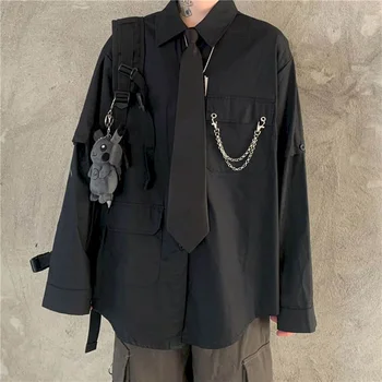 Darbo drabužiai marškinėliai moteriška dizaino prasme nišą rankovių nuimamas ilgomis rankovėmis marškinėliai, Harajuku stiliaus vientisa spalva prarasti top rudens banga