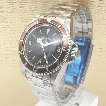 Mados vyriški laikrodžiai mechaninė automatinė retro laikrodžiai 40 mm sterilaus black dial oranžinės spalvos aliuminio bezel šviesos M03