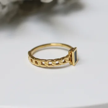 MKENDN Madinga Aukso Spalva Grandinės Su Juoda Aikštėje Žiedų Link Susukti Geometrinis Žiedai Moterims Žiedai Vintage Papuošalai