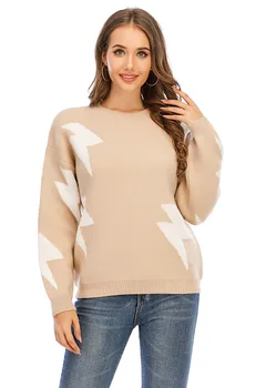 2020 m. rudens ir žiemos nauja, moterų megzti megztinis star žaibo modelis susiuvimo megztinis