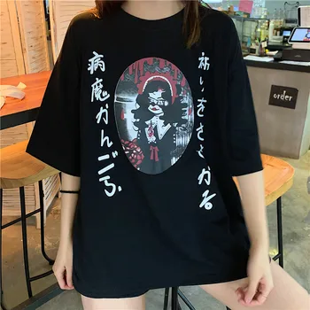Vasaros Moterų marškinėliai Ulzzang Harajuku Animacinių filmų Spausdinti Marškinėliai, Moksleivė Streetwear korėjos Hip-Hop Prarasti trumpomis Rankovėmis T-shirt