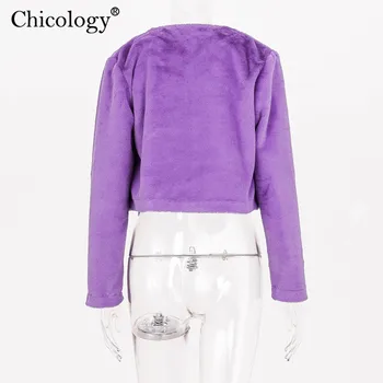 Chicology moterų aksomo ilgomis rankovėmis striukė moteriška atsitiktinis kailis pasėlių viršuje 2019 m. rudenį, žiemą lady tvora streetwear šalies drabužių