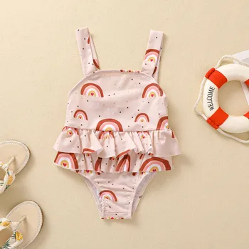Ma&Baby 0-3Years Vasaros Bamblys Vaikas Kūdikių Mergaičių Maudymosi kostiumai Raukiniai Vaivorykštė vientisi maudymosi kostiumėlį, Maudymosi Kostiumą Paplūdimio