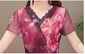 2020 metų Vasaros Elegantiškas Gėlių Spausdinti Šifono Suknelė Moterims Seksualus trumpomis Rankovėmis V-kaklo Šalis Suknelė Aukštos kokybės paplūdimio suknelė Plius Dydis