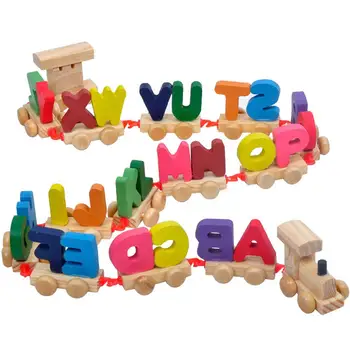 Vaikų Abėcėlė Pažinimo Žaislai, 26 anglų Raidžių Modeliavimas Traukinio Kūdikių Ankstyvojo Mokymosi Dėlionės, Mediniai Žaislai