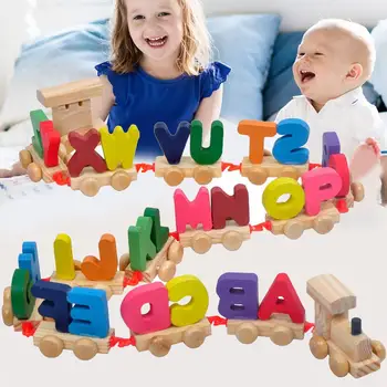 Vaikų Abėcėlė Pažinimo Žaislai, 26 anglų Raidžių Modeliavimas Traukinio Kūdikių Ankstyvojo Mokymosi Dėlionės, Mediniai Žaislai