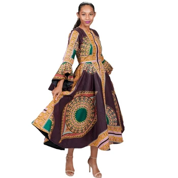 2020 Naujienos Afrikos Suknelės Moterims Rudens Žiemos Dashiki Afrikos Drabužius, Visiškai Rankovėmis V-kaklo, Plius Dydis Ponios Apdaras Africaine