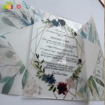 50pcs individualus spausdinimas dizainas, skaidri knyga wrap vestuvių pakvietimo