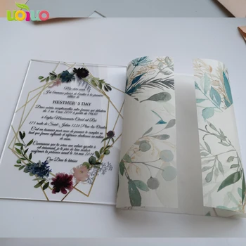 50pcs individualus spausdinimas dizainas, skaidri knyga wrap vestuvių pakvietimo