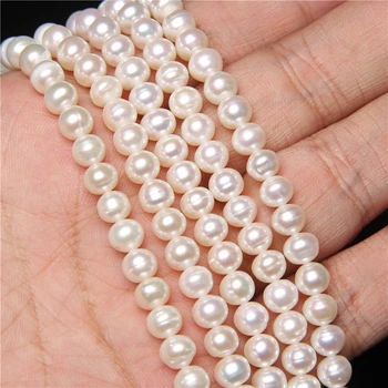 Realių Natūralių Gėlavandenių Perlų Karoliukai Papuošalai Priėmimo Apvalios Baltos Perlų Karoliukai 6-7mm 