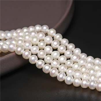Realių Natūralių Gėlavandenių Perlų Karoliukai Papuošalai Priėmimo Apvalios Baltos Perlų Karoliukai 6-7mm 