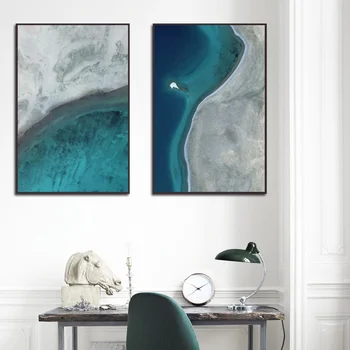 Minimalistinio Abstraktus Mėlyna Mėlyna Jūra Vaizdas Frameless Drobės Aukštos Kokybės Vandeniui Rašalo Spausdinimo Prabangus Dekoratyvinis Plakatas