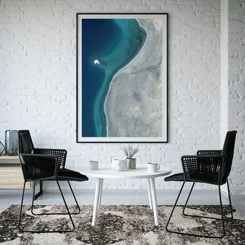 Minimalistinio Abstraktus Mėlyna Mėlyna Jūra Vaizdas Frameless Drobės Aukštos Kokybės Vandeniui Rašalo Spausdinimo Prabangus Dekoratyvinis Plakatas