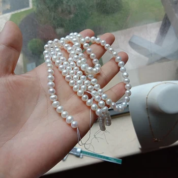 Lašas nemokamas pristatymas 5-6 mm pobūdžio GĖLO vandens netoli apvalių PERLŲ KAROLIUKUS, POBŪDŽIO gėlavandenių perlų -AA kokybės