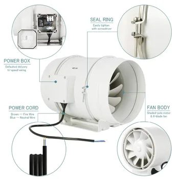 MTPAKE 4/6/8 Colių žemo triukšmo ventiliatorius su Didelės spartos vėjo, 8 Inc Anglies Filtras ir 6 Pėdų Kanaliniai Combo Augti Palapinės Ventiliacijos