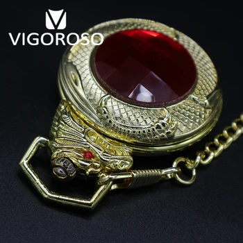 VIGOROSO Antikvariniai Steampunk Prabanga Raudona Rubino 3D Gragon Aukso Plieno Mechaninė FOB&Kišeniniai Derliaus Vertus Likvidavimo Kišenėje Žiūrėti