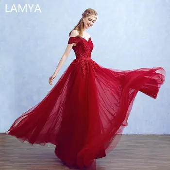 Lamya 2021 Moterų Karoliukai Prom Ilgas vakarines Sukneles Elegantiškas Nėrinių Valtis Kaklo Pokylių Oficialią Šalies Chalatai vestido de festa longo