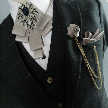 Nemokamas Pristatymas Naujos vyrų vyrų Kišenėje rankšluostį korėjos jaunikis vedęs gold diamond vestuvių suknelė corsage apykaklės apeigų peteliškę rinkinys