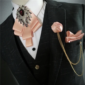 Nemokamas Pristatymas Naujos vyrų vyrų Kišenėje rankšluostį korėjos jaunikis vedęs gold diamond vestuvių suknelė corsage apykaklės apeigų peteliškę rinkinys