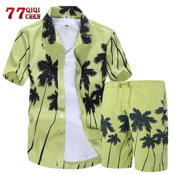 Vyrai Havajų Marškinėliai Nustatyti 2020 Gėlių Marškiniai Vyrams +Print Paplūdimio Šortai Trumpas Rankovės Tracksuit Mados Vasaros Vyrų Rinkiniai ropa hombre