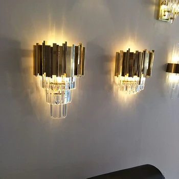 Prabangaus gyvenimo kambario sienos sconce apšvietimo aukso/chrome poliruoto plieno crystal sienos lempa, miegamojo, prieškambario led kristalų (lcd sieninis apšvietimas