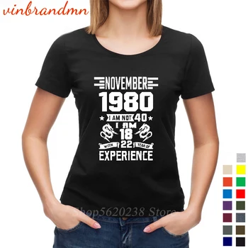 Madingų Moterų Vasara T-Shirt Streetwear 1980 M. Gimimo Metų Dizaino Rankovėmis Slim 80s Drabužių 1980 m. lapkričio Gimtadienio Dovana Tee Viršų