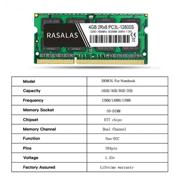 Rasalas Atminties Ram DDR3 4G, 8G DDR3L 2Rx8 PC3L-12800S 1 600mhz SO-DIMM 1.35 V Sąsiuvinis 204Pin Nešiojamas Oперативная Nамять Memoria