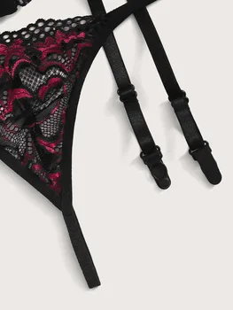 Moterų apatinio Trikotažo Komplektas su prisegamų kojinių Diržai Sexy Liemenėlė ir Juosmenėlės Underwire apatinio Trikotažo Komplektai