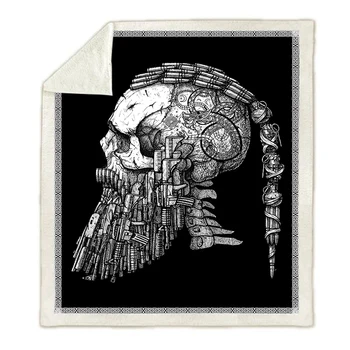 3D Kaukolė Antklodė Mikropluošto Sherpa Sofa Mesti Antklodę Ginklą kulka kaukolė Atspausdintas juodos spalvos Gotikos Patalynės mantas para cama