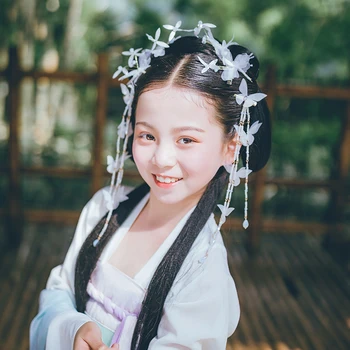 QIANJI Hanfu vaikų plaukų aksesuarai, antikvariniai reikmenys, kostiumas mergaitėms, drugelis kutai, mielas žingsnis, senovės pora įrašus