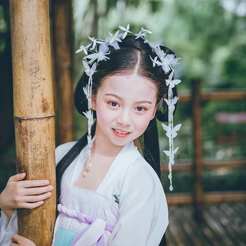 QIANJI Hanfu vaikų plaukų aksesuarai, antikvariniai reikmenys, kostiumas mergaitėms, drugelis kutai, mielas žingsnis, senovės pora įrašus