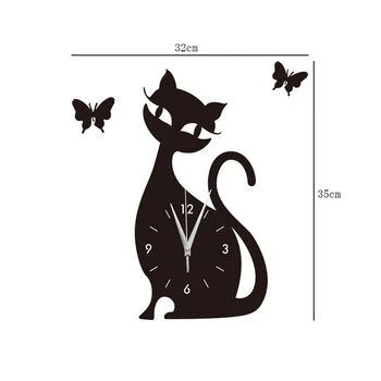 Sieninis Laikrodis Cute Kačių Drugelis Veidrodis, Sieninis Laikrodis Modernaus Dizaino Namų Dekoro Žiūrėti Siena Lipdukas