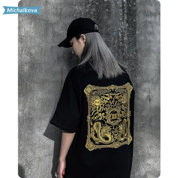 Vasaros Kinų drakonas Įgulos kaklo Siuvinėjimo Tee Hiphop laisvi marškinėliai Jogger Harajuku Streetwear Mados Techwear michalkova