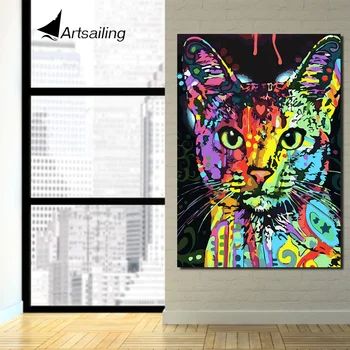 HD Atspausdinta 1 vnt drobė, Tapyba spalvos katė gyvūnų sienos nuotrauka drobė nuotraukas gyvenimo namų dekoro Nemokamas pristatymas/ny-6674D