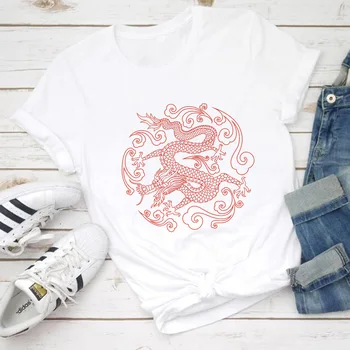 Kinijos Drakonas Spausdinti Marškinėliai Moterims Streetwear Viršūnės T-shirt Ulzzang Harajuku Derliaus Vasarą 2020 Naujas Negabaritinių Prarasti Atsitiktinis Marškinėlius