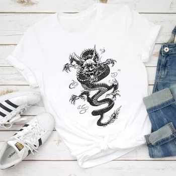 Kinijos Drakonas Spausdinti Marškinėliai Moterims Streetwear Viršūnės T-shirt Ulzzang Harajuku Derliaus Vasarą 2020 Naujas Negabaritinių Prarasti Atsitiktinis Marškinėlius